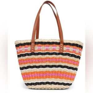 Straw Basket Tote with Leather Handles